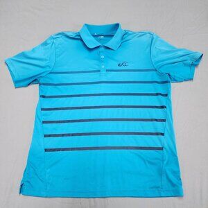 adidas Mens XL Blue Striped Short Sleeve Golf Polo Shirt Embroidered Logo